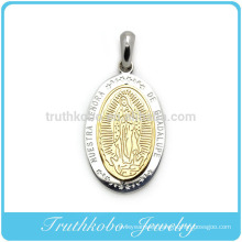 TKB-P0092 Gold Color Stainless Steel Amulet Blessed Virgin Mary Oval Pendant Necklace